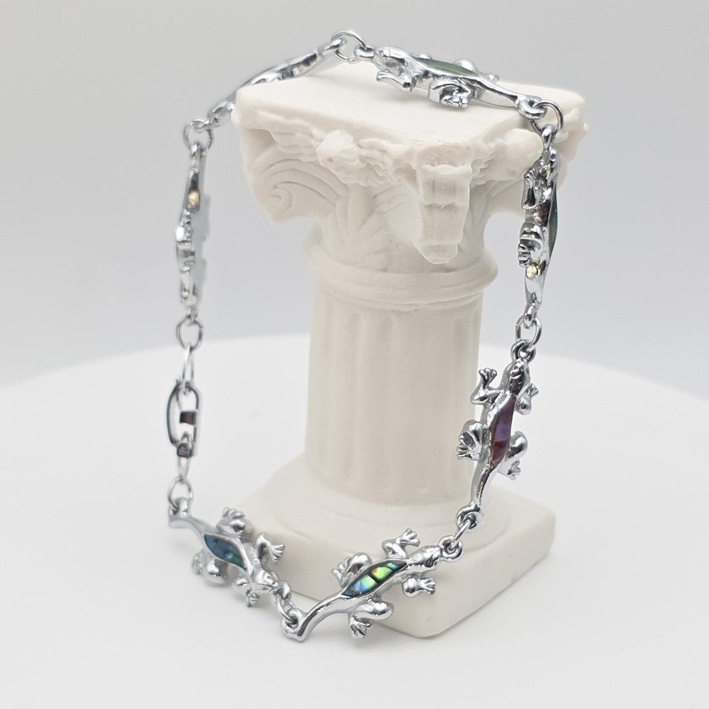 Vintage S-80 Lizard Bracelet Multi-Colored Resin Silver‎ Plate 8" FREE $HIPPING! - Picture 7 of 14